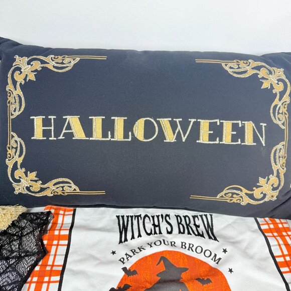 Halloween Home Decor Bundle Halloween Pillow Witch Placemats Spider Web & Witch - Picture 10 of 16